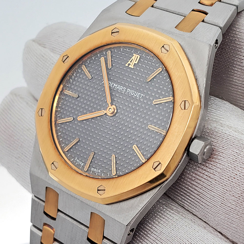 Audemars Piguet Royal Oak 33mm Grey Tapisserie 2-tone Yellow Gold/Steel Watch 6303 Papers