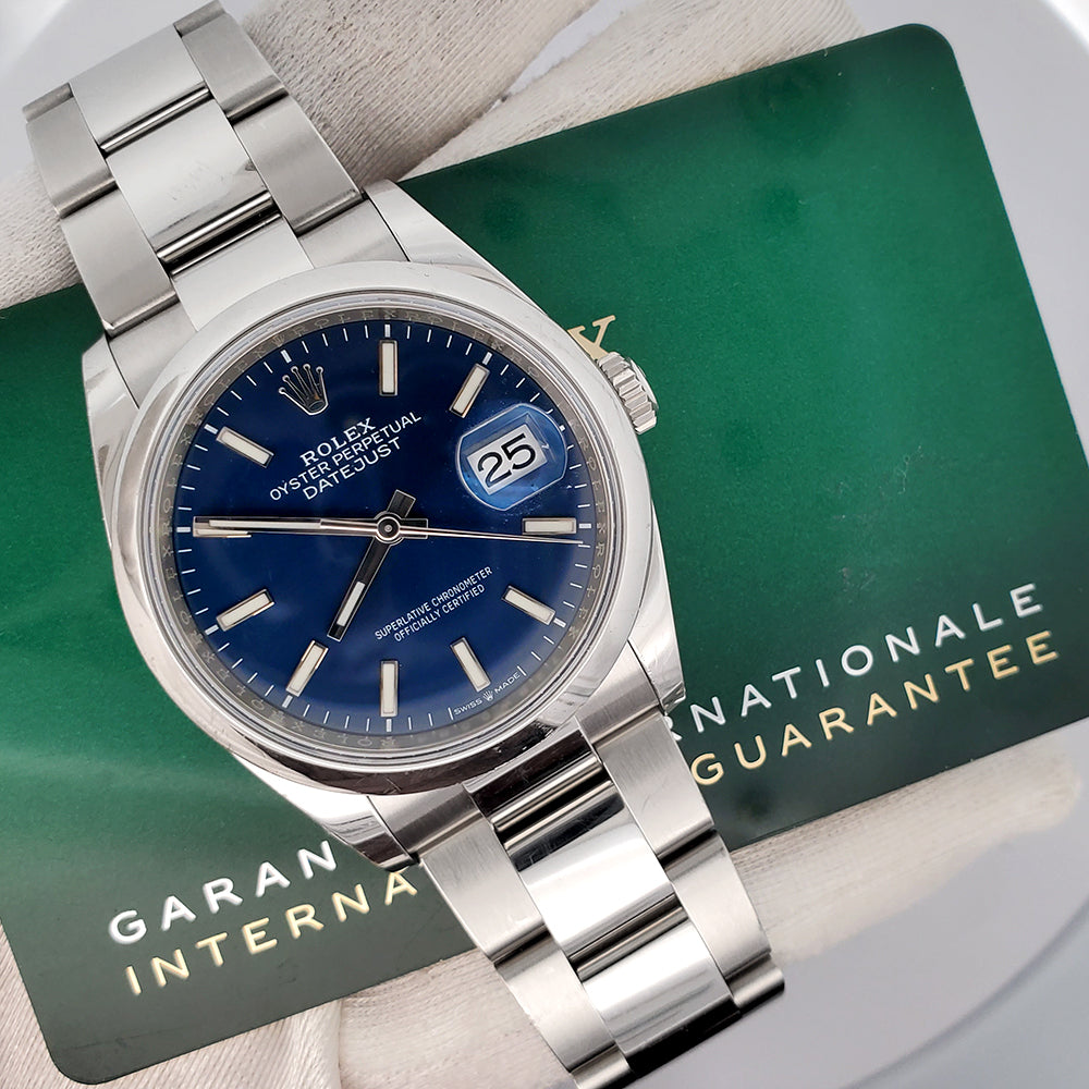 Rolex Datejust 36mm 126200 Blue Stick Dial Stainless Steel Oyster Watch Box Papers