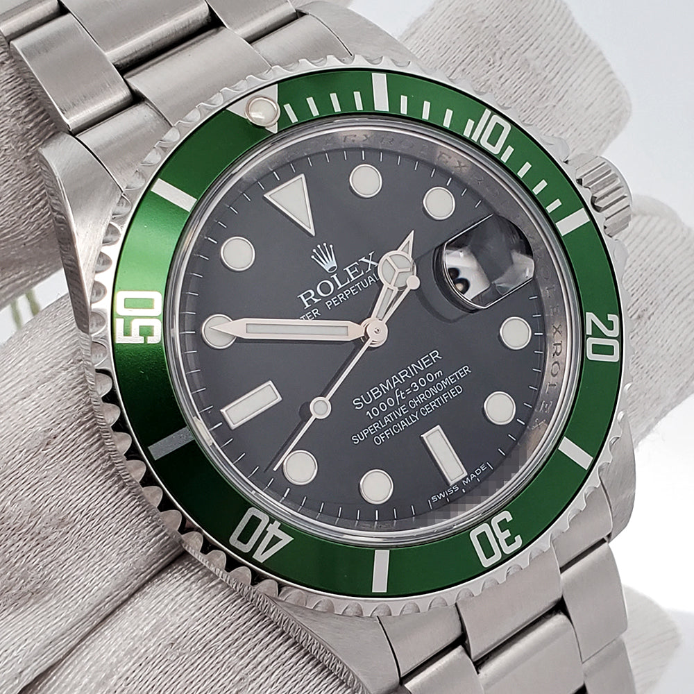 Rolex Submariner Date 40mm "Kermit" Black Green Bezel Steel Watch 16610LV Box Papers