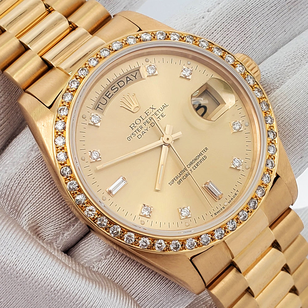 Rolex President Day-Date 36mm Factory Diamond Dial/Custom Bezel Gold Watch 18038
