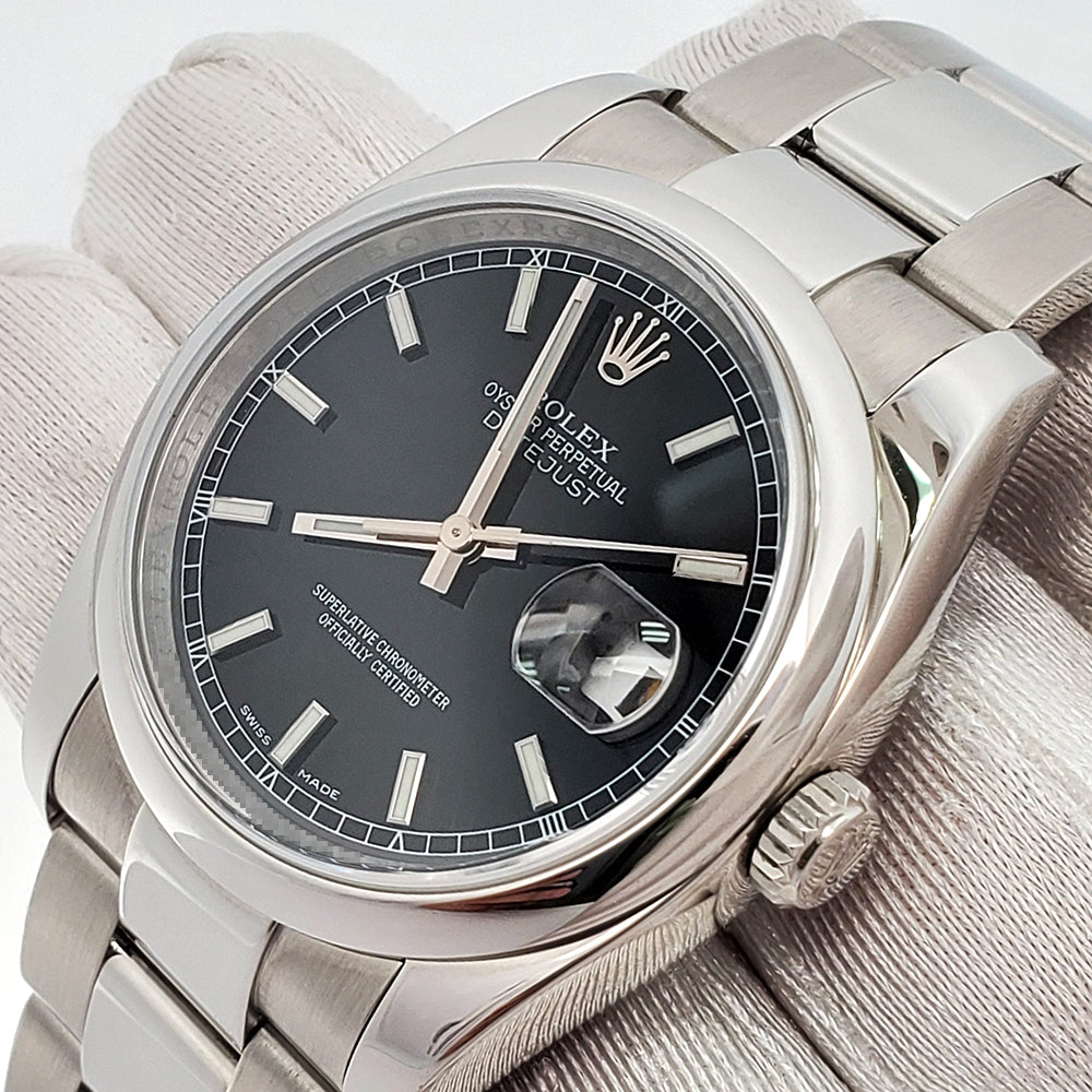 Rolex Datejust Black Index 36mm 116200 Steel Oyster Watch Box Papers