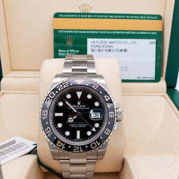Rolex GMT-Master II 40mm Black Ceramic Bezel Stainless Steel Watch 116710LN Box Papers