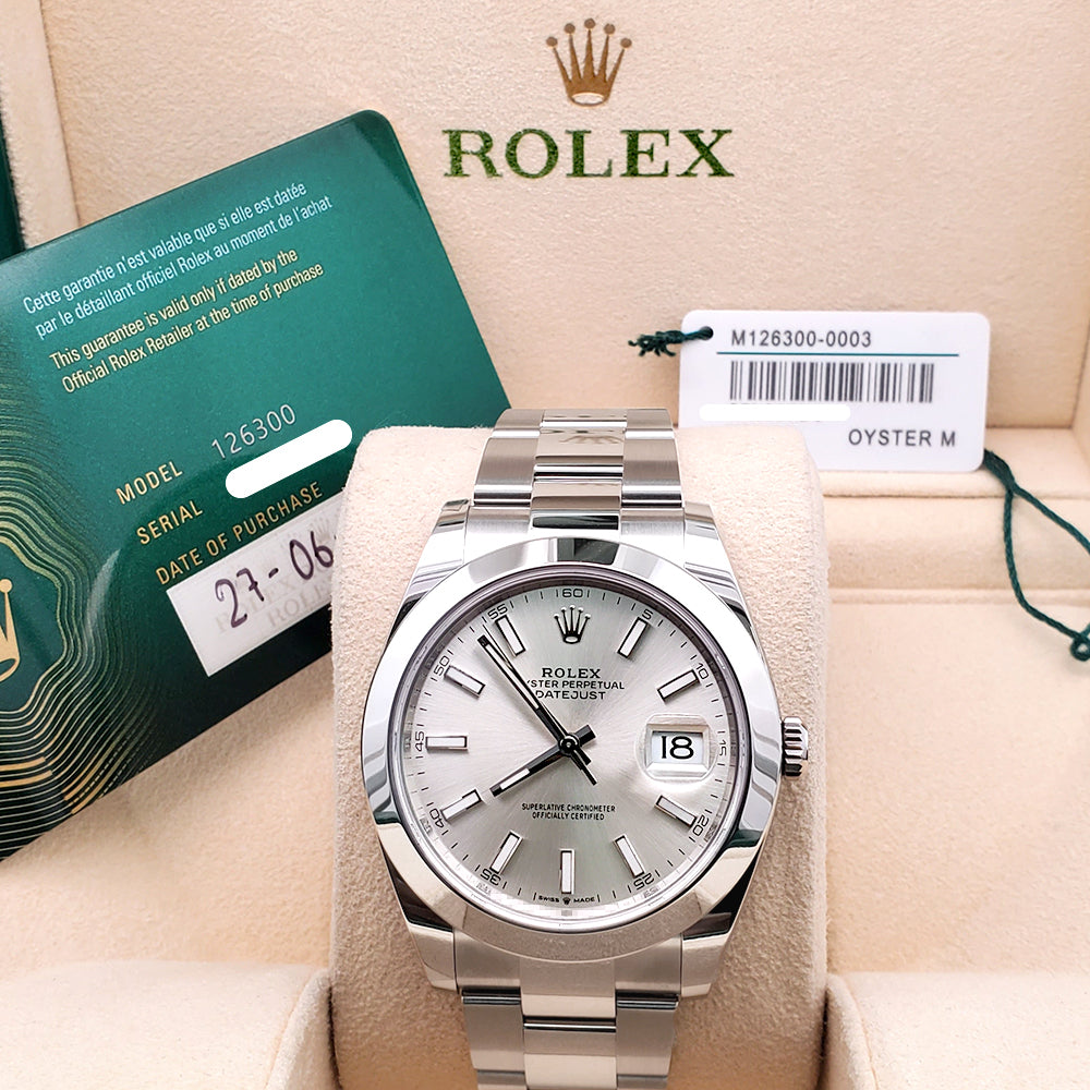2025 Unworn Rolex Datejust 41 126300 Silver Index Steel Oyster Watch Box/Papers/Tag