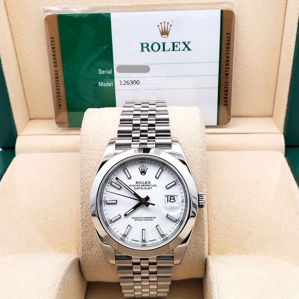2019 Rolex Datejust 41 126300 White Index Steel Jubilee Watch Box Papers