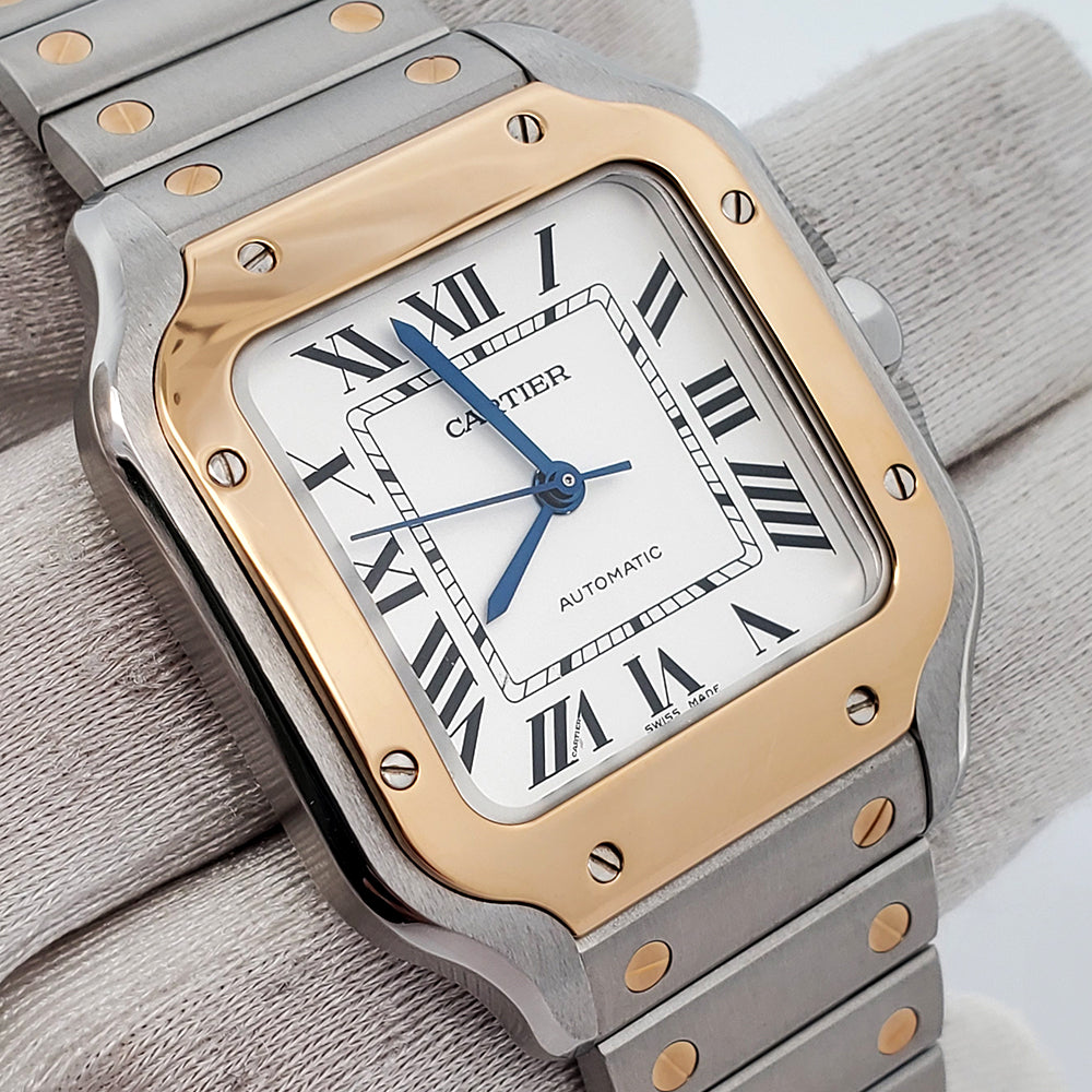 2022 Mint Cartier Santos 2-Tone White Roman Yellow Gold/Steel 35mm Watch W2SA0007 4075 Box/ Papers/Strap