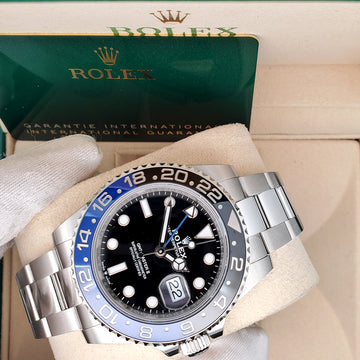 Unworn 2024 Rolex GMT-Master II 40mm Black And Blue Batman Bezel Oyster Steel Watch 126710BLNR Box Papers