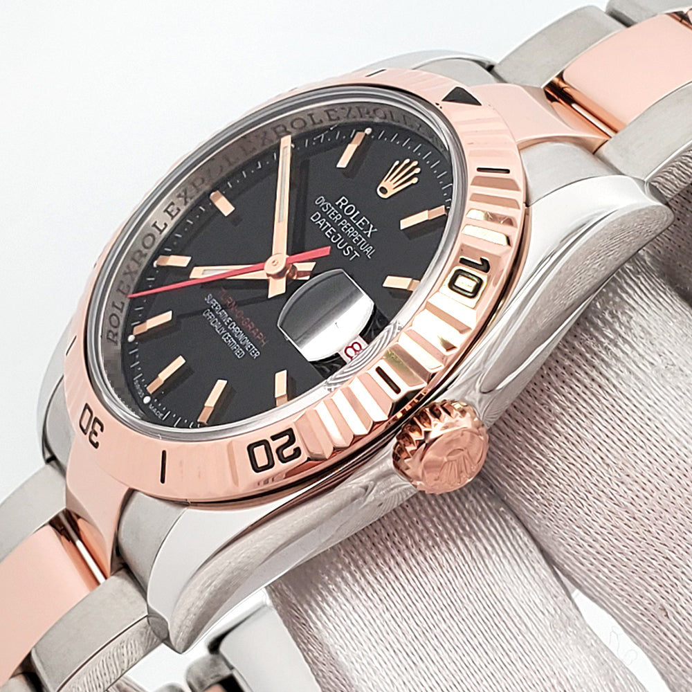 Rolex Datejust Turnograph 2-Tone Rose Gold/Steel Black Dial 36mm Oyster Watch 116261