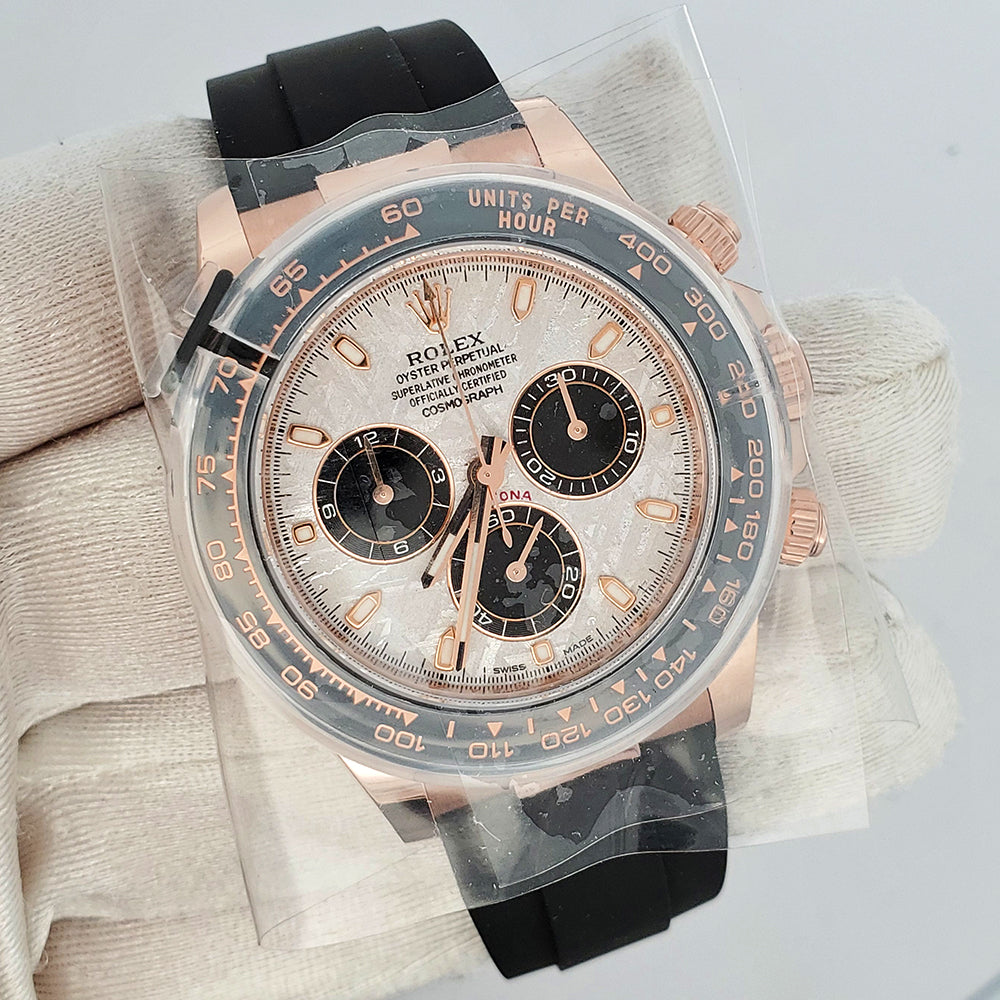 Rolex Cosmograph Daytona 40mm Meteorite Dial Black Oysterflex Strap Everose Gold Watch 116515LN Box Papers