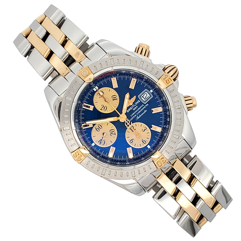 Breitling Chronomat Evolution Chronograph 44mm Blue Dial 2-Tone Watch B13356