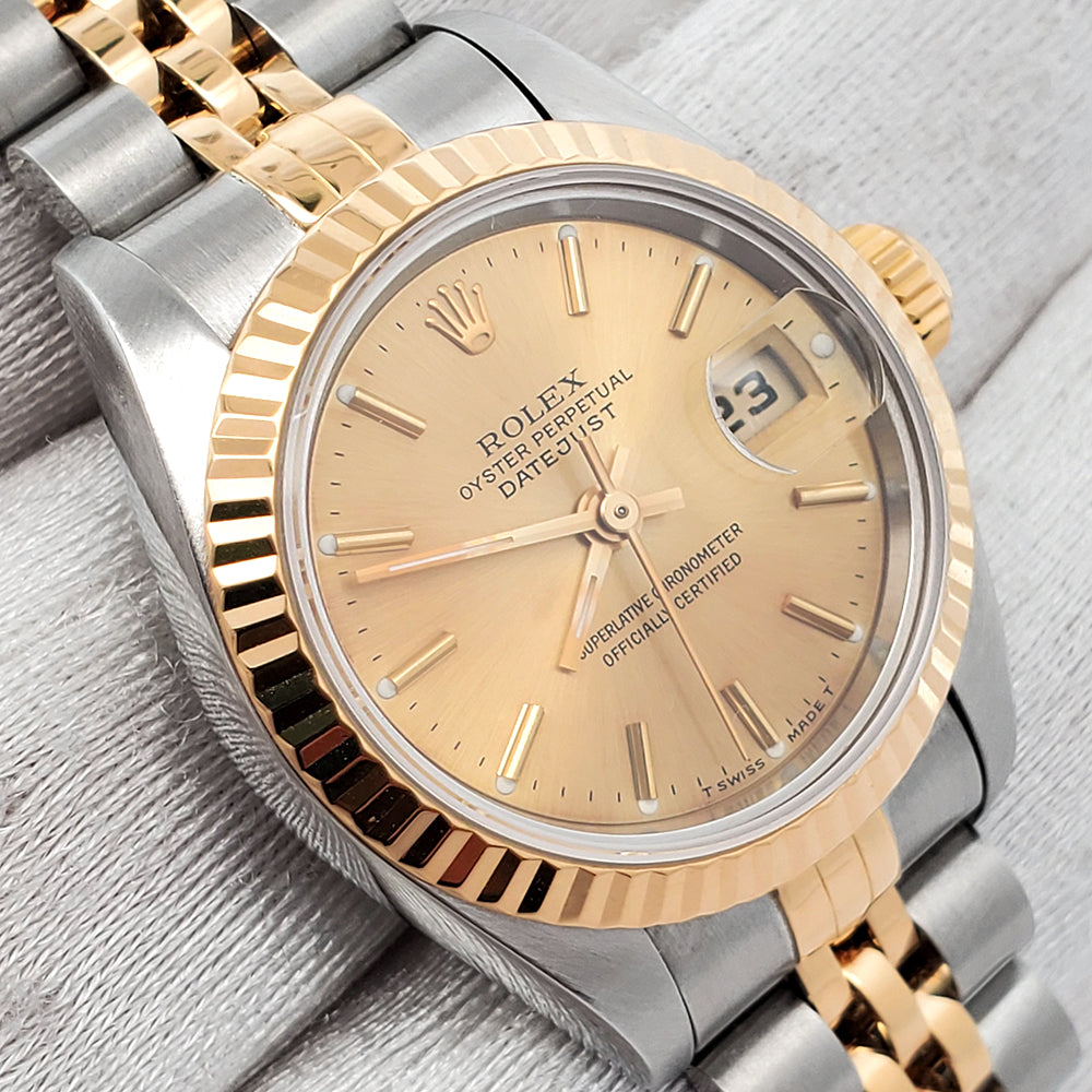 Rolex Datejust 26mm Champagne Dial 2-Tone Yellow Gold/Steel Jubilee Watch 69173 Papers