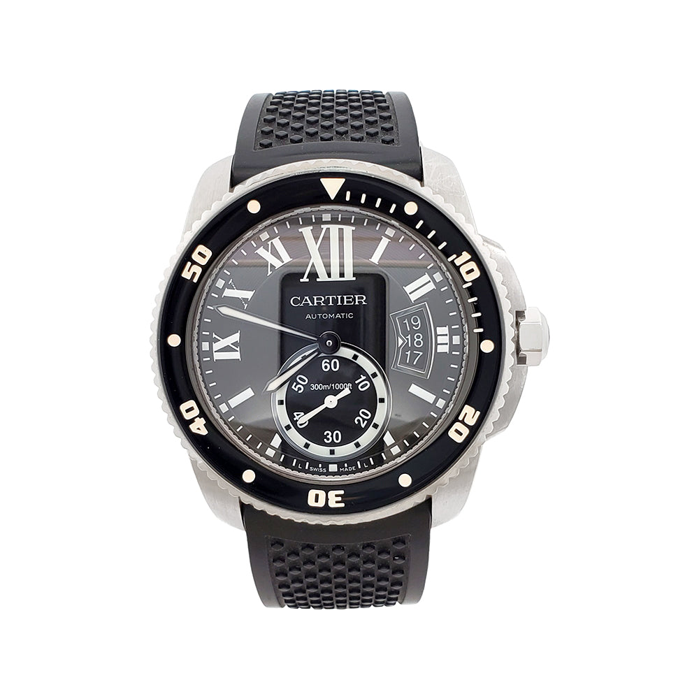 Calibre de Cartier Diver Black Roman Dial 42mm Steel Watch W7100056 3729