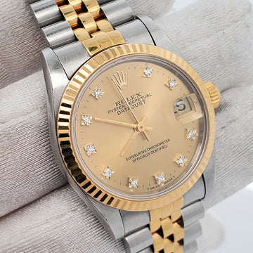 Rolex Datejust 31mm 2-Tone Factory Champagne Diamond Dial Jubilee Watch 68273 Box Papers