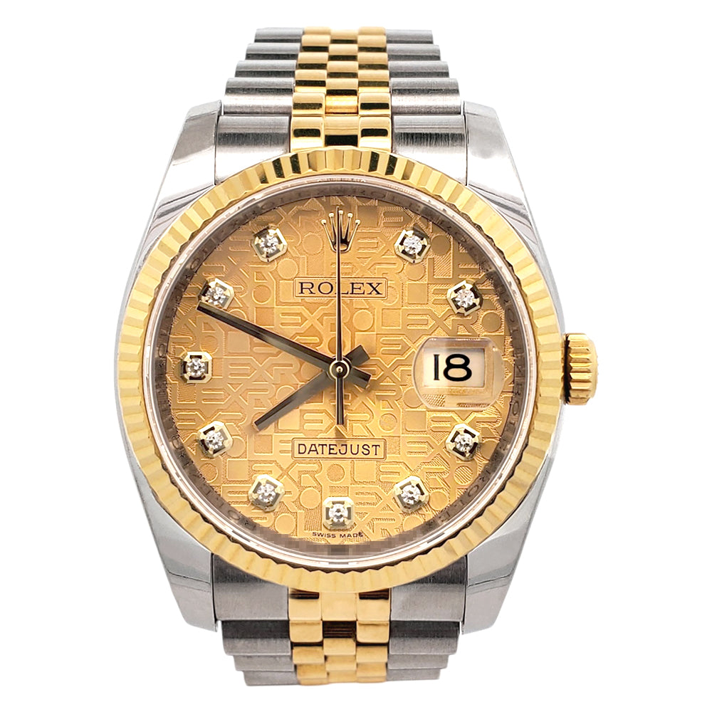 2018 Rolex Datejust 36mm 116233 Factory Champagne Jubilee Diamond 2-tone Yellow Gold/Steel Jubilee Watch Papers