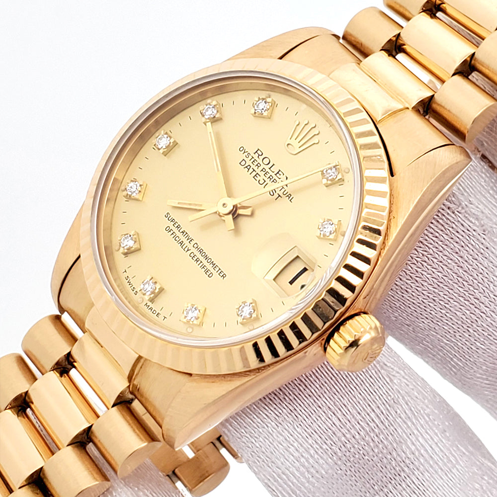 Rolex President Datejust 31mm Factory Champagne Diamond Yellow Gold Watch 68278