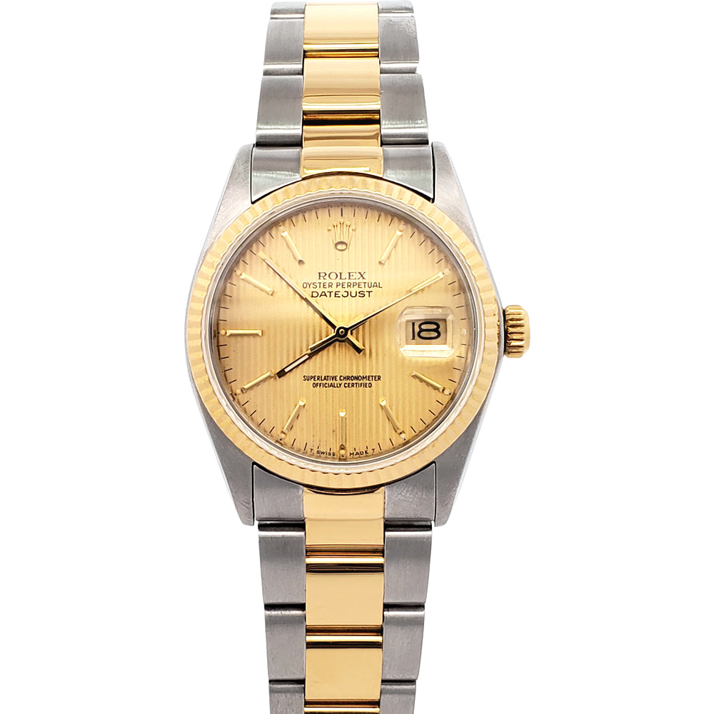 Rolex Datejust 36mm Champagne Tapestry 2-tone Yellow Gold/Steel Oyster 16013 Watch