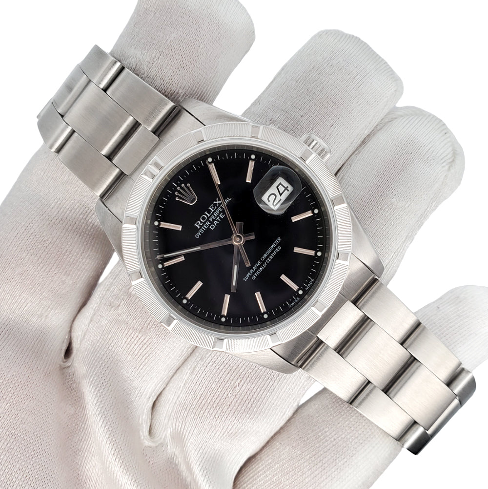 ル Rolex Date 15210 34mm Black Index Dial Steel Watch