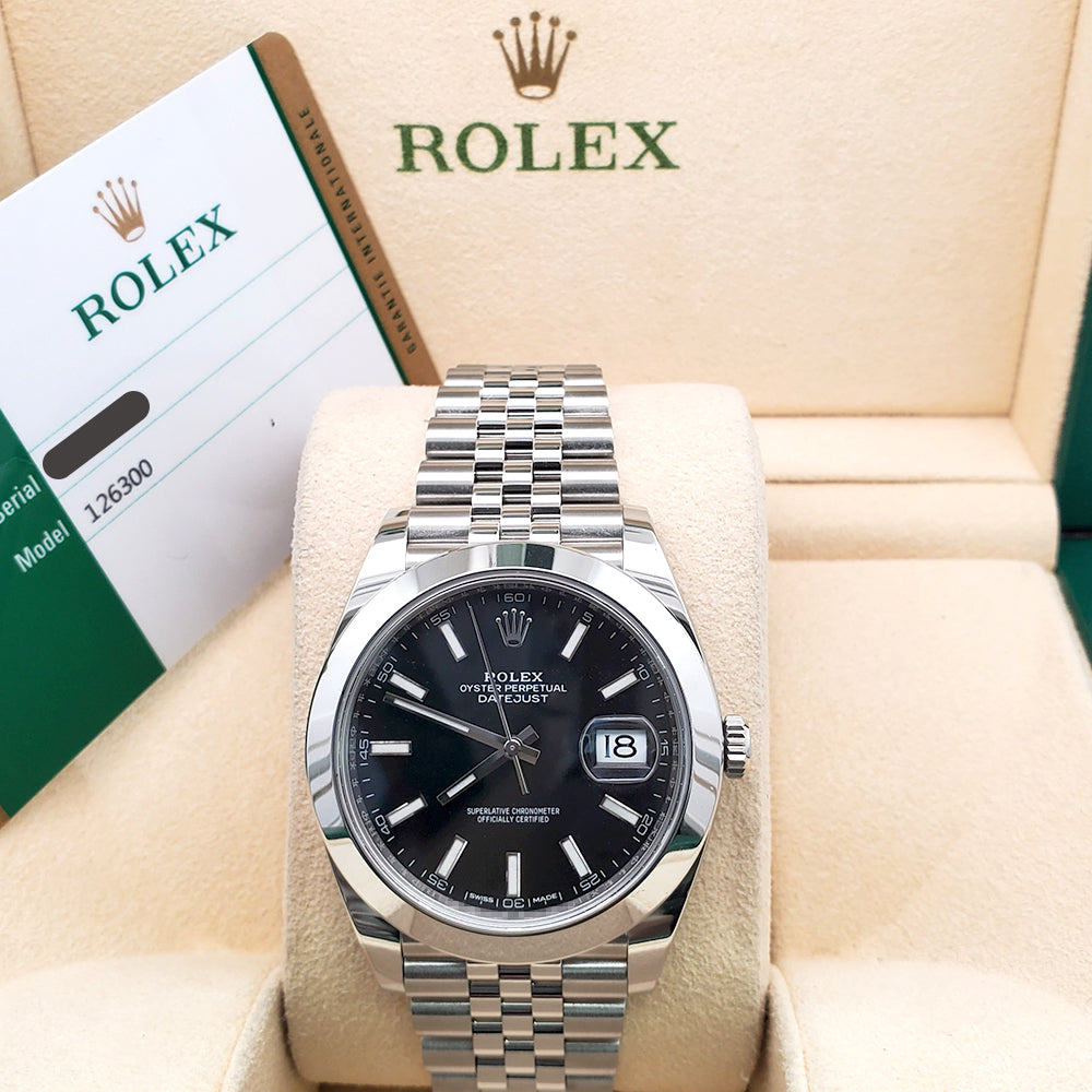 2018 Rolex Datejust 41mm Black Index Dial Steel Jubilee Watch 126300 Box Papers