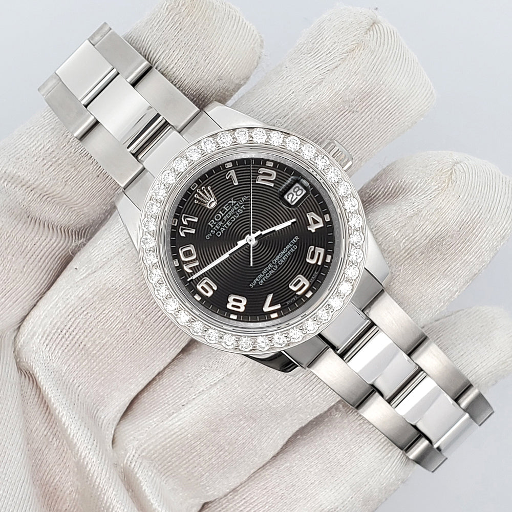 Rolex Datejust 31mm 1.6ct 178240 Diamond Bezel/Black Concentric Dial Stainless Steel Watch
