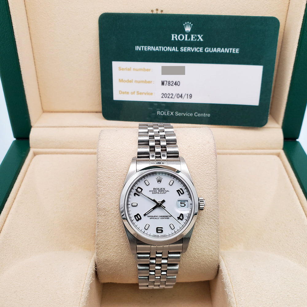 Rolex Datejust 31mm White Dial Stainless Steel Jubilee Watch 78240