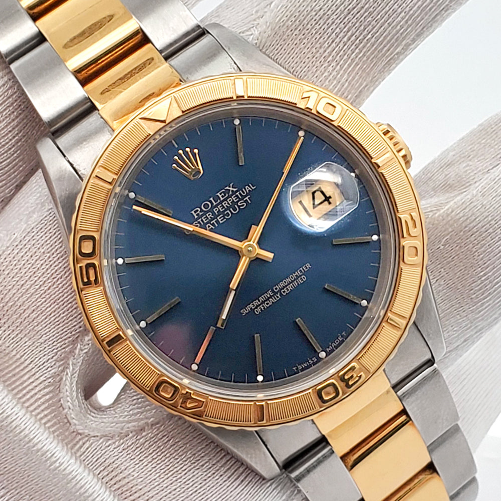 Rolex Datejust Turn-O-Graph 36mm Blue Index Oyster Yellow Gold/Steel Watch 16263 Box Papers