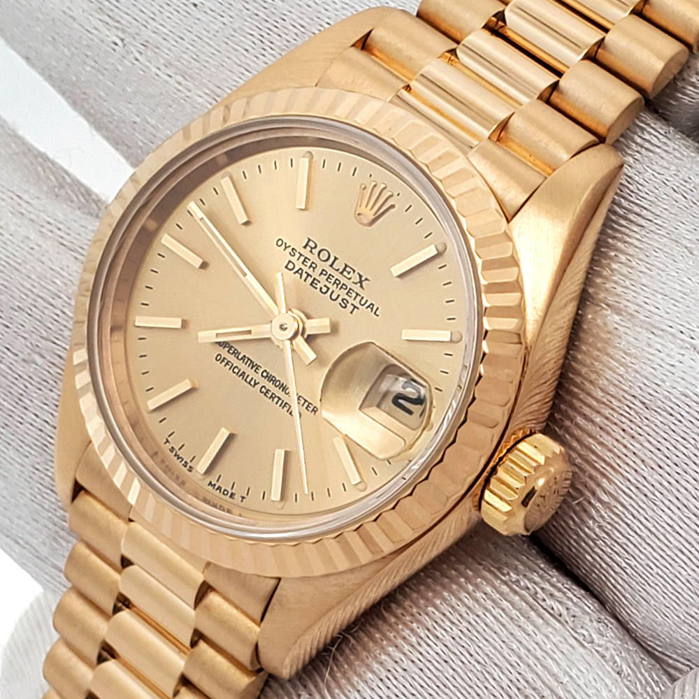 Rolex President Ladies 26mm Champagne Index Yellow Gold Watch 69178 Papers