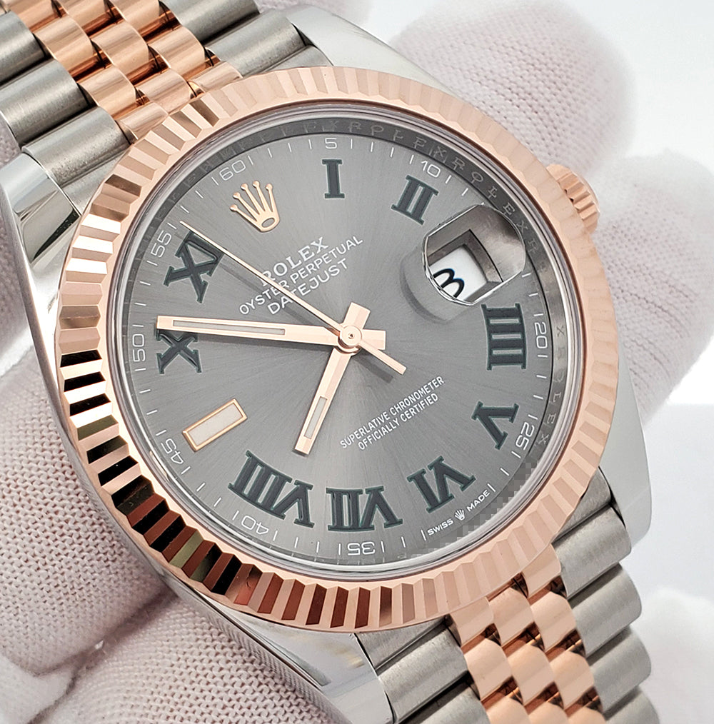 Unworn 2023 Rolex Datejust 41 Wimbledon Dial 2-tone Rose Gold/Steel Jubilee Watch 126331 Box Papers