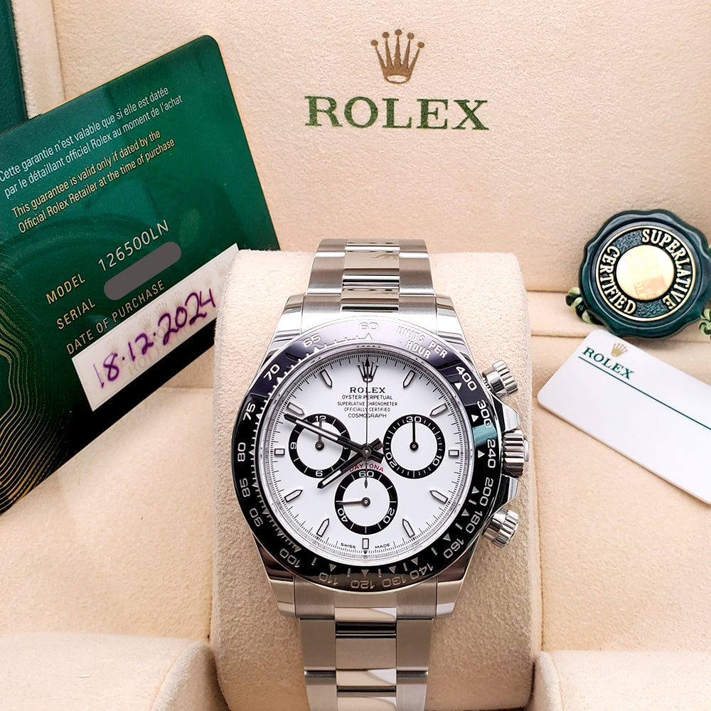 Unworn 2024 Rolex Cosmograph Daytona 126500LN Steel White Panda Dial Box/Papers/Tag