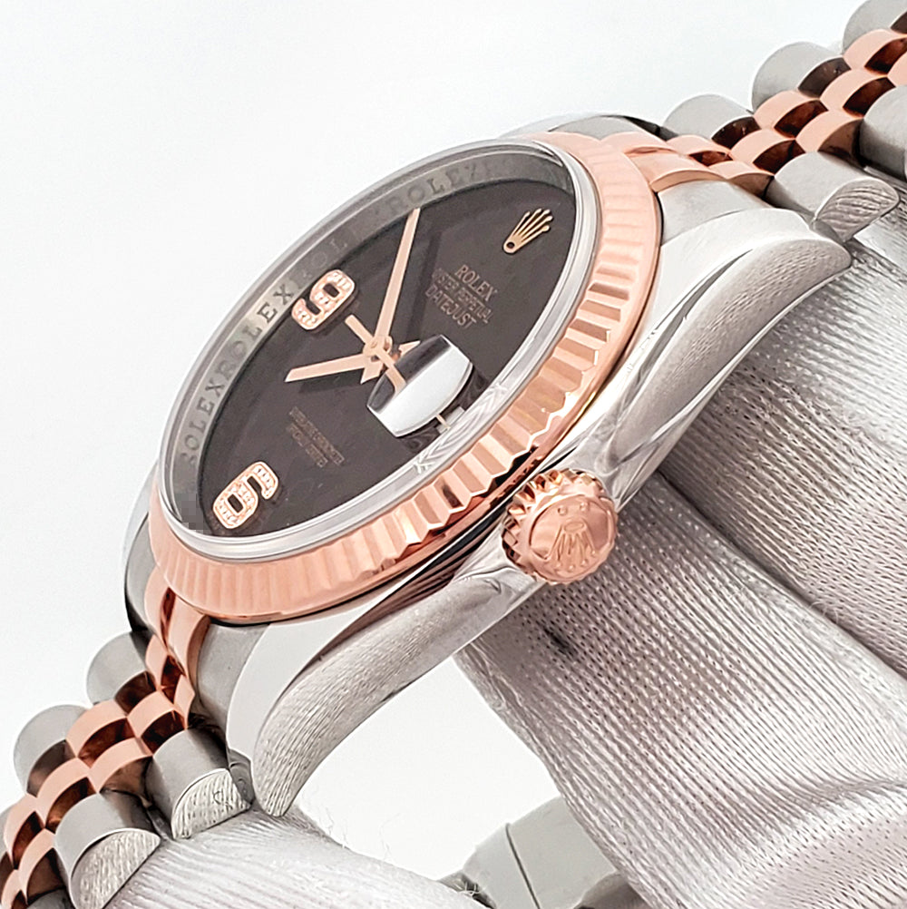 Rolex Datejust Factory Chocolate Floral Diamond Dial 2-Tone Rose Gold/Steel Jubilee 36mm Watch 116231