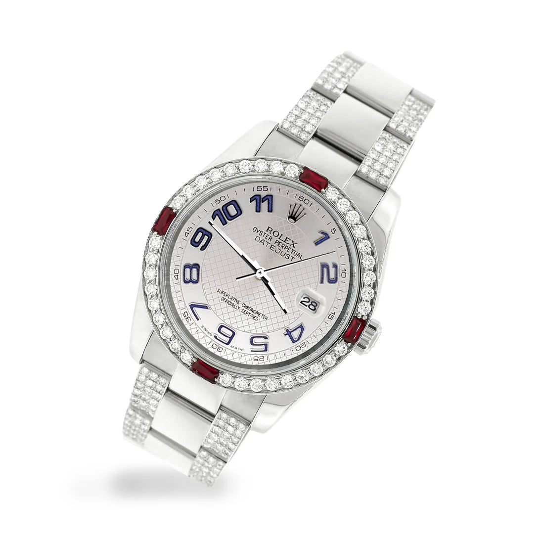 Rolex Datejust 36mm 4.5Ct Diamond Bezel/Bracelet/Silver Decorated Blue Arabic Dial 116200 Steel Watch