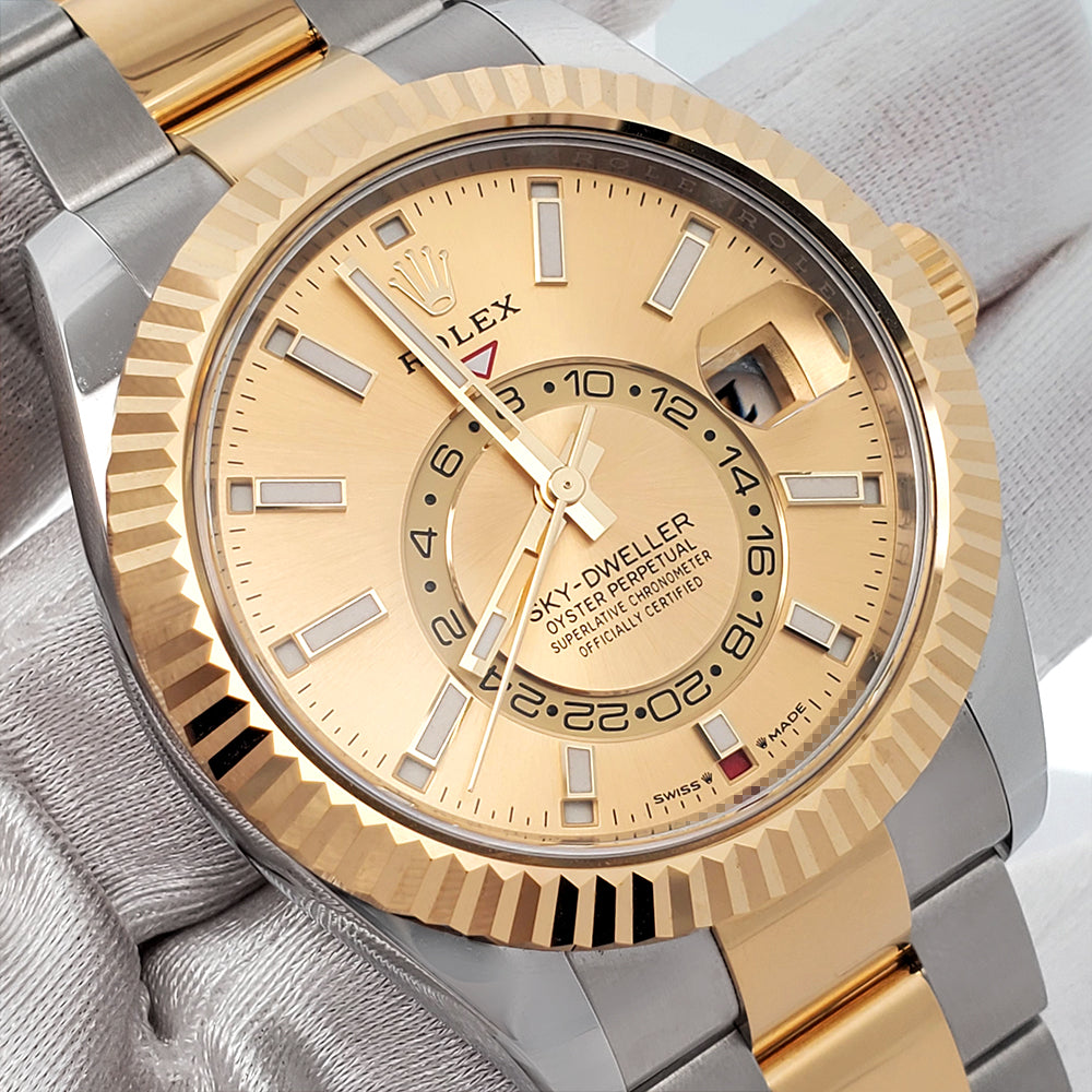 2023 Rolex Sky-Dweller 42mm Champagne 2-tone Yellow Gold/Steel Watch 336933 Box Papers