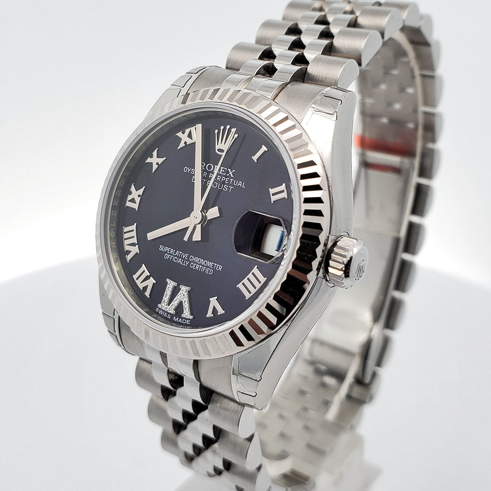 Shop Rolex Datejust 31mm 178274 Purple Roman Dial Watch