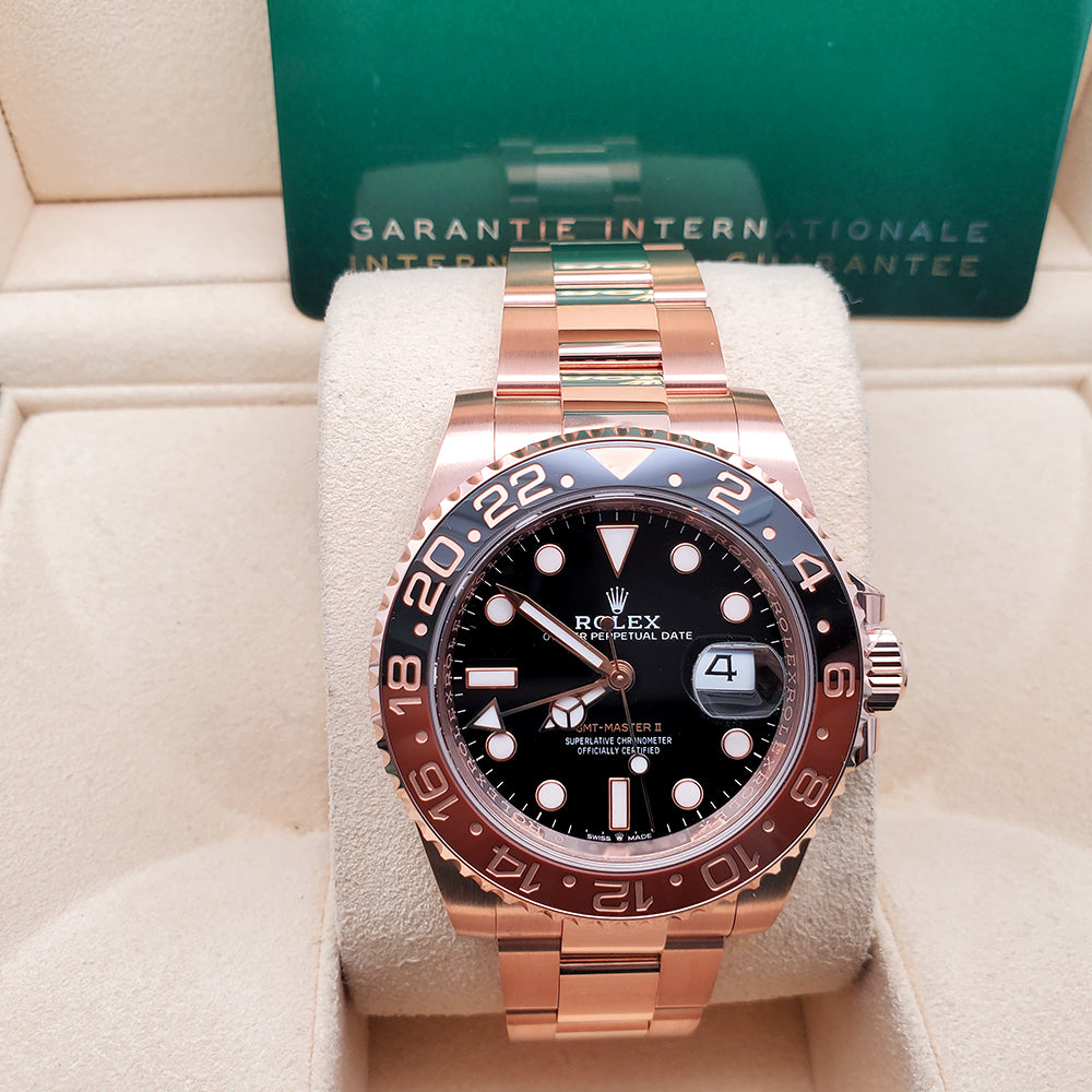 Unworn Rolex GMT-Master II 126715CHNR Everose Gold Rootbeer Oyster Watch 2023 Box Papers