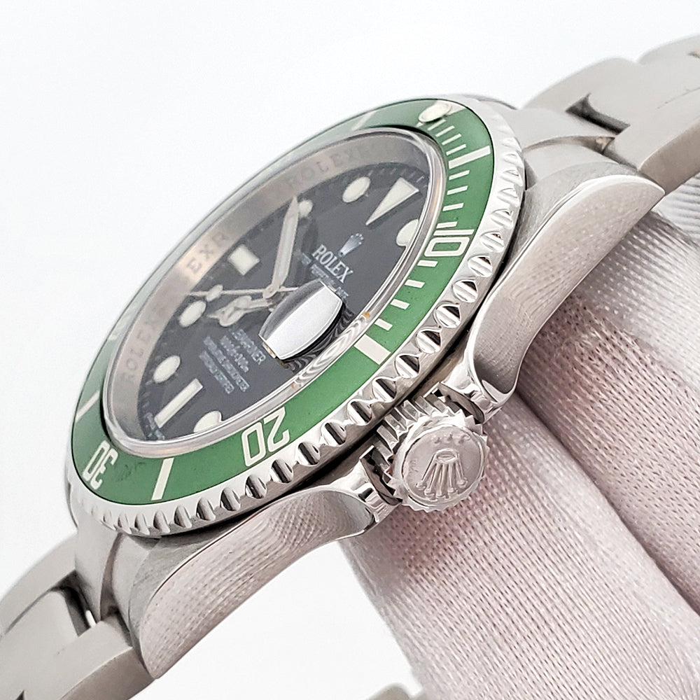 2009 Rolex Submariner "Kermit" Date Engraved Rehaut Black Green Steel 16610LV Box/Papers/Tag
