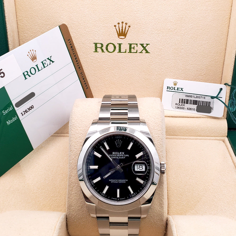 2019 Rolex Datejust 41mm Black Index Dial Steel Oyster Watch 126300 Box/Papers/Tag