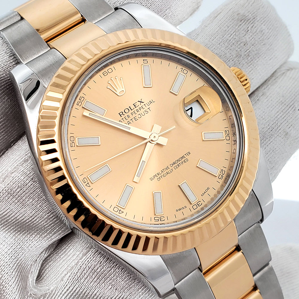 Rolex Datejust II 41mm Champagne Index 2-tone Yellow Gold/Steel 116333 Watch Box Papers