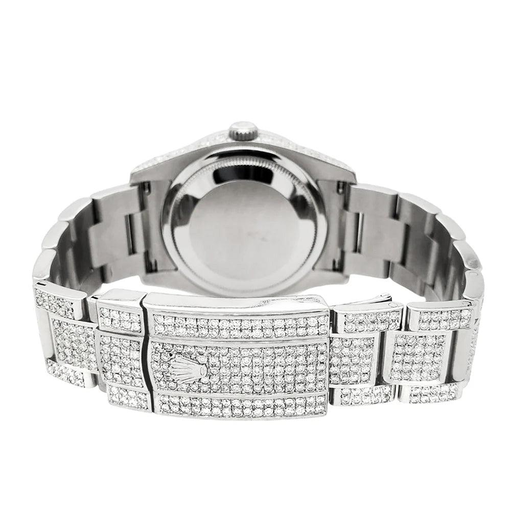 Rolex Datejust 36mm 116200 12.4CT Diamond Emeralds Bezel/Case/Bracelet/Silver Decorated Blue Arabic Dial Steel Watch Box Papers