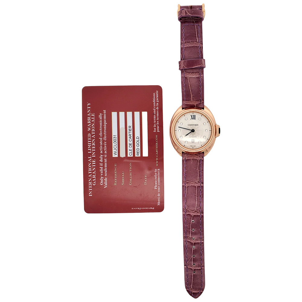 2019 Cartier CLÉ Factory Diamond Dial Rose Gold 3947 WJCL0031 31mm Watch Box Papers