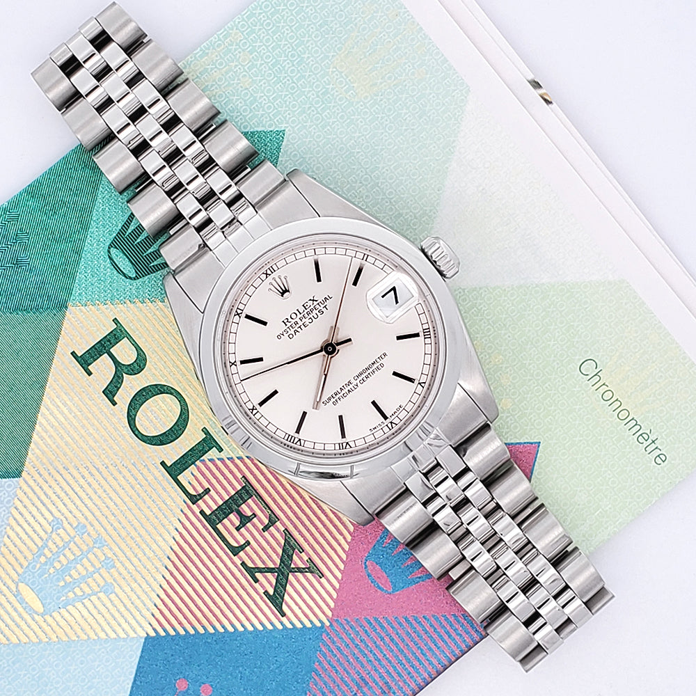 Rolex Datejust Silver Index Steel Jubilee 31mm Watch 78240 Papers