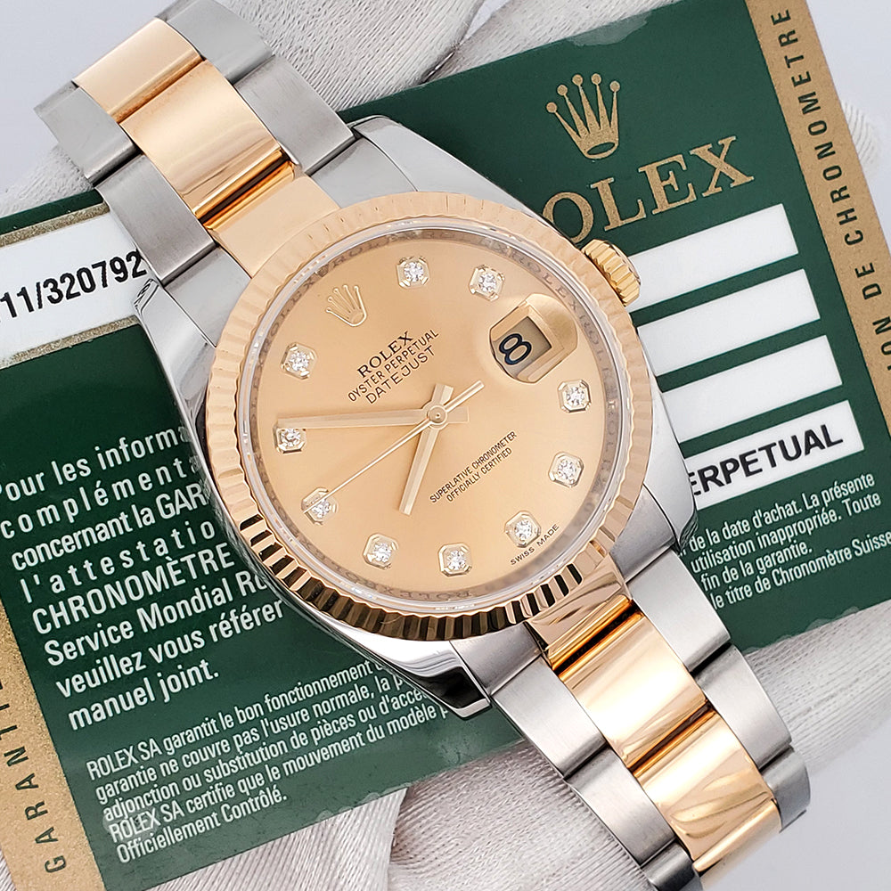 Rolex Datejust 36mm 2-Tone Factory Champagne Diamond Dial Yellow Gold/Steel Watch 116233 Box Papers