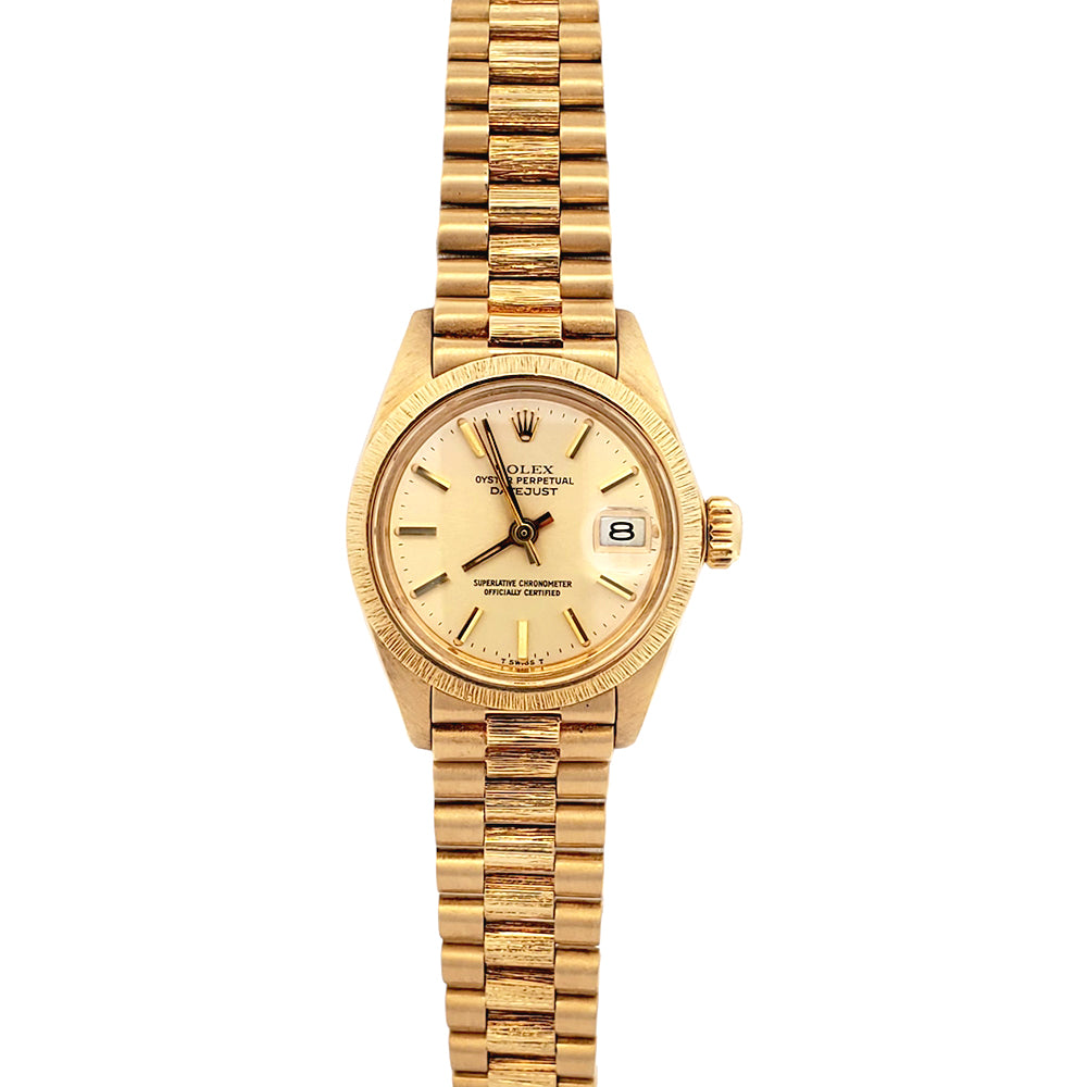 Rolex President Datejust 26mm Bark finish Yellow Gold Ladies Watch 6927