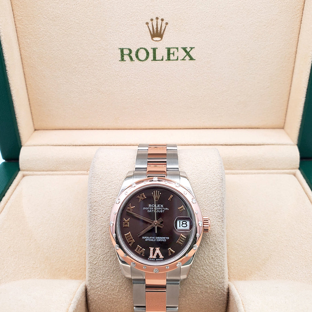 Rolex Datejust 31mm 2-tone Rose Gold/Steel Factory Scattered Diamond Bezel Chocolate VI Roman Watch 178341