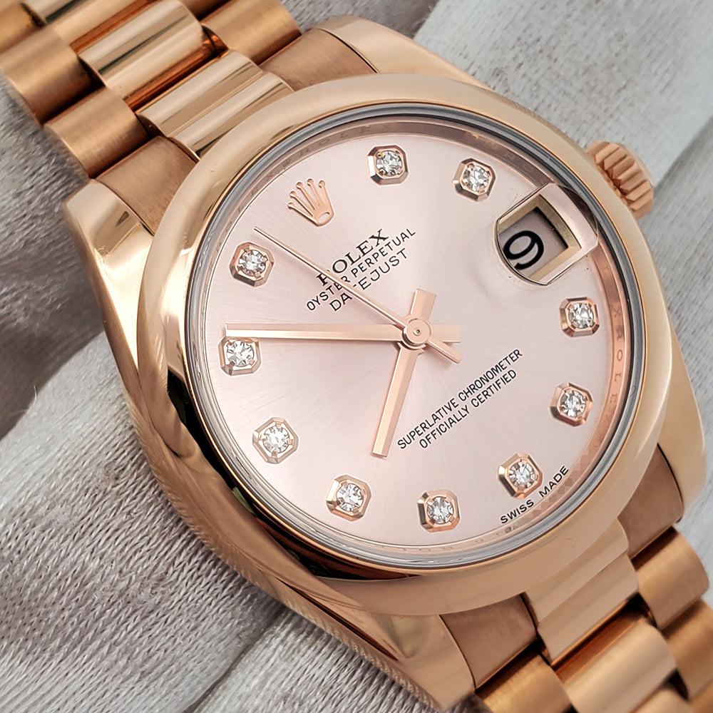 Rolex President Datejust 31mm Factory Diamond Pink Rose Gold Watch 178245 Box Papers