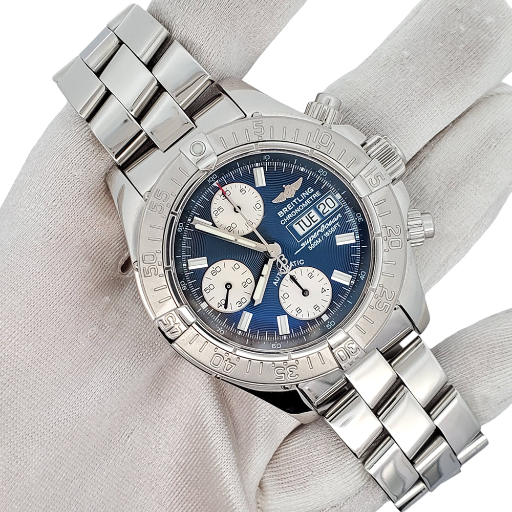 Breitling Chrono SuperOcean Day-Date 42mm Blue Concentric Dial Steel Watch A13340