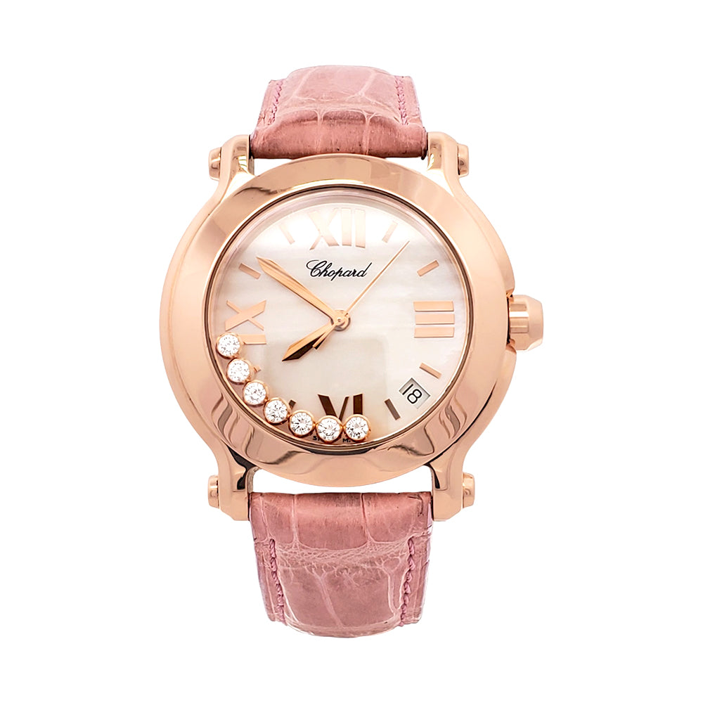 Chopard Happy Sport Pearl Dial 7 Floating Diamond Rose Gold Ladies 36mm Watch 4183
