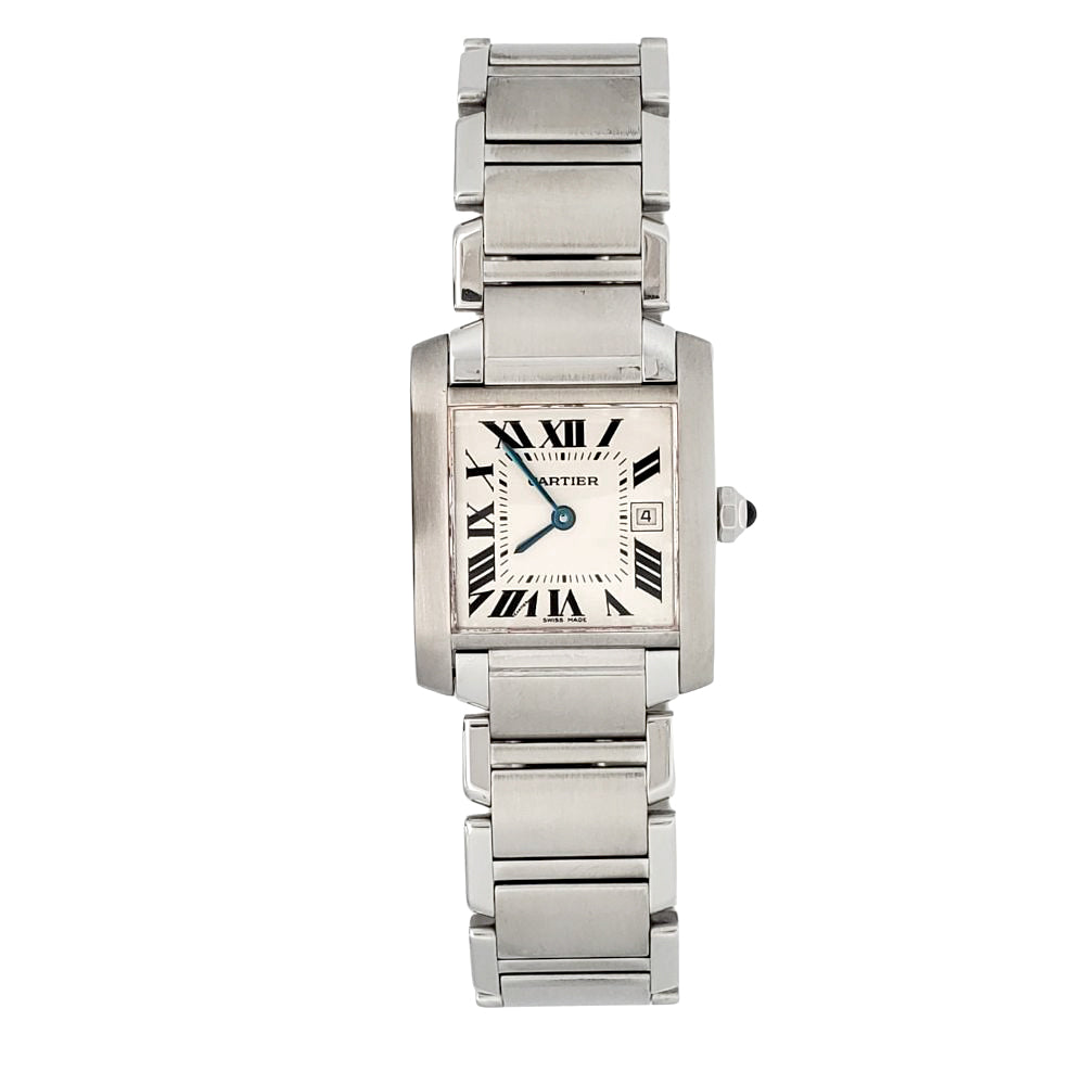 Cartier Tank Francaise 25mm White Roman Dial Stainless Steel Quartz Watch 2465