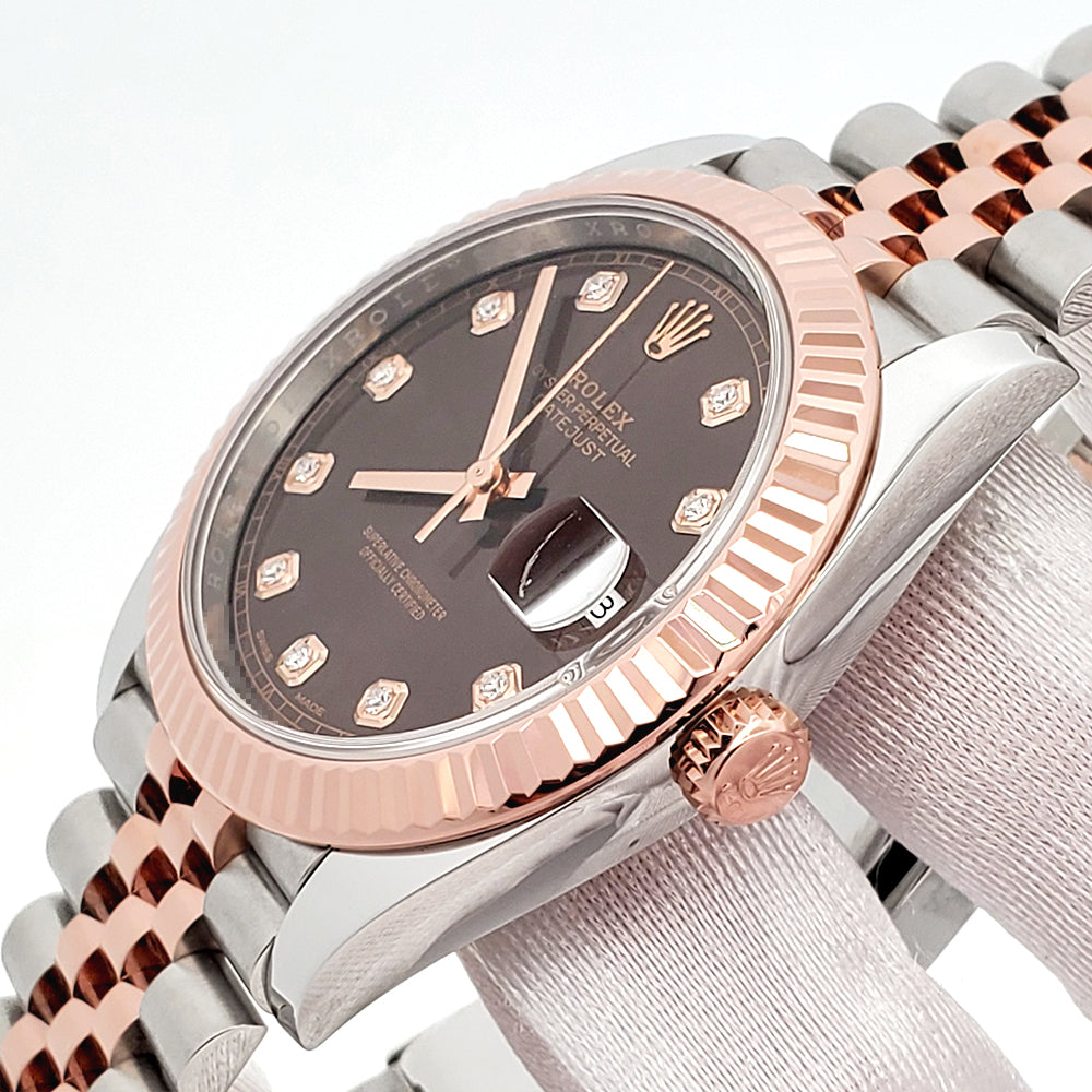 Rolex Datejust 41 126331 Factory Chocolate Diamond Dial 2-tone Rose Gold/Steel Jubilee Watch Box Papers