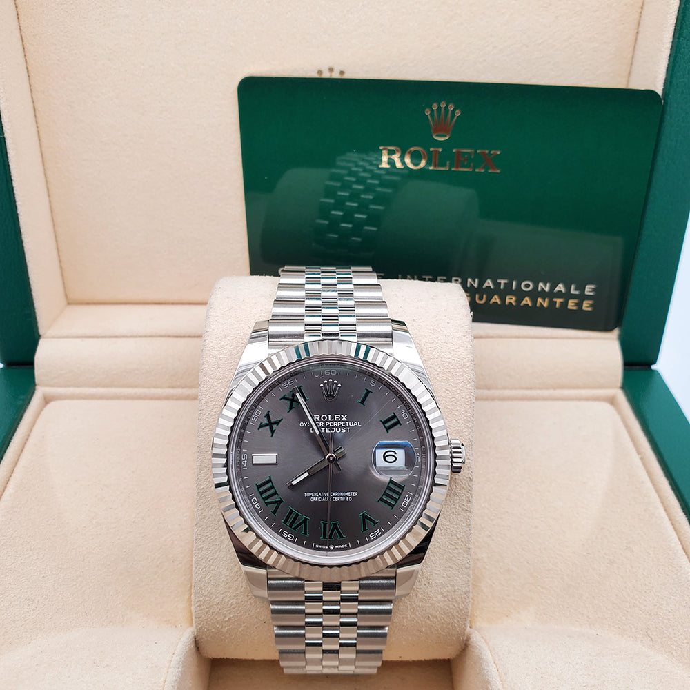 Rolex Datejust 41 126334 Wimbledon Slate Roman Dial Steel Jubilee Watch 2021 Box Papers