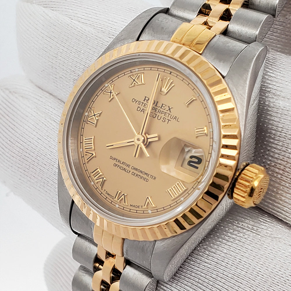 Rolex Datejust 26mm 2-Tone Champagne Roman Dial Yellow Gold/Steel Jubilee Watch 69173 Box papers