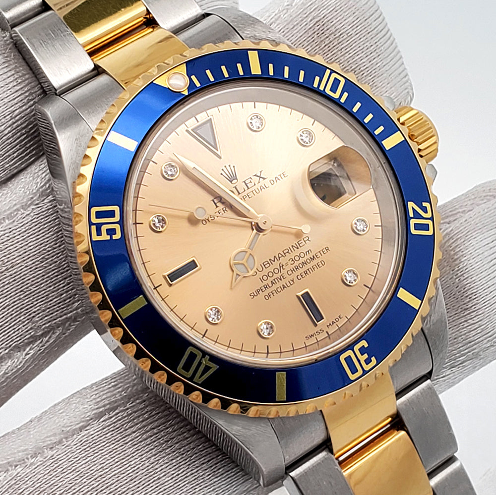 2004 Rolex Submariner Date Factory Diamond Serti 2-Tone Yellow Gold/Steel Oyster Watch 16613 Box Papers