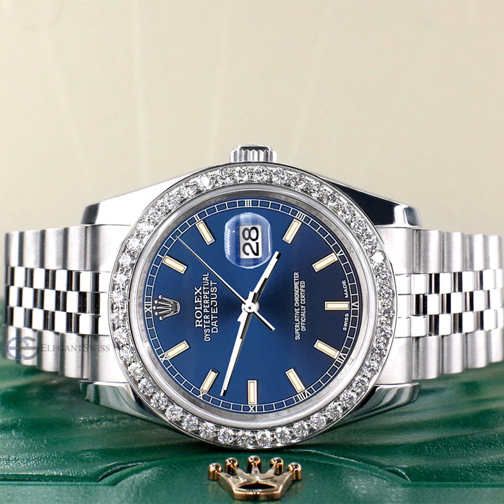 Rolex Datejust 36MM Blue Index Dial Steel Jubilee Watch with 1.85CT Cu